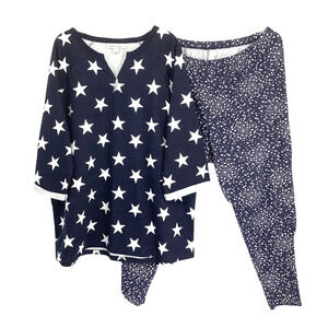 Dreams & Co. Plus Sz 22/24 Navy Blue Stars Constellation 2 Pc Knit PJ Lounge Set